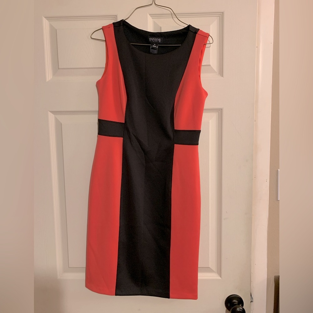 Redish orangeish and black sleeveless, super soft, dress